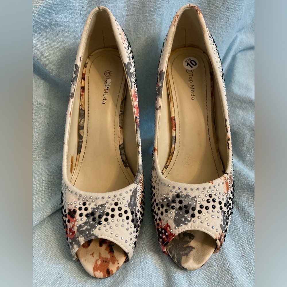 Top Moda Sparkly Floral Metallic Pumps Heels Size 10 - Picture 3 of 9